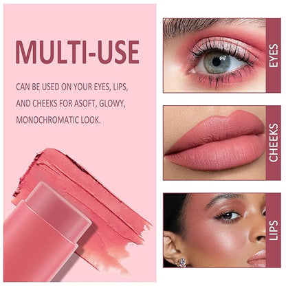 Cream Blush Makeup,Buildable Blush Stick for Cheeks,Matte Finish,Long Multi Stick