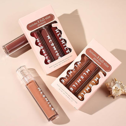 3Pcs Lip Gloss Collection Makeup Set, Shimmery Smooth Gloss