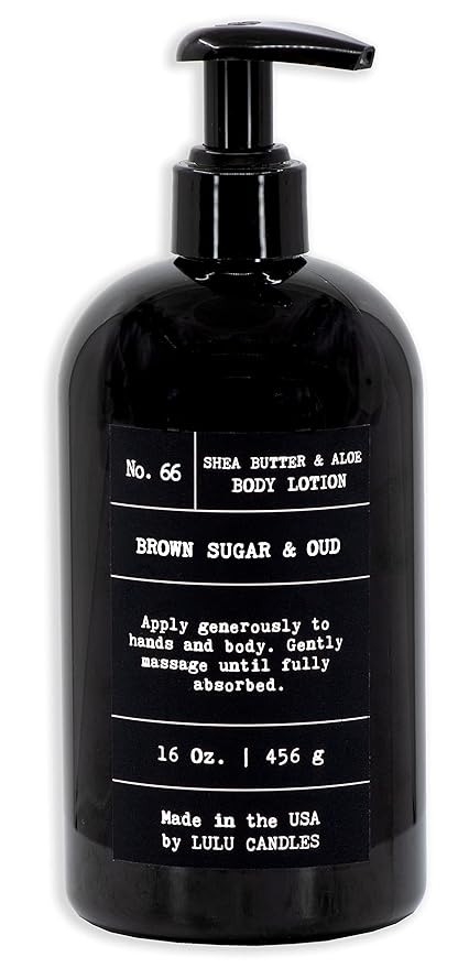 Lulu Candles | Brown Sugar & Oud | Moisturizing Body Lotion with Soothing Shea Butter & Aloe | Gentle Lotion Nourishes Dry Skin With Moisture | No Paraben | Dye Free | Non-Greasy (16 Oz.)