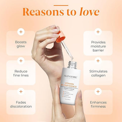 Vitamin C-onfidence | Vitamin C Serum with Ferulic Acid, Vitamin E, & Hyaluronic Acid | Improves Discoloration, Uneven Tone & Firms | Hydrating Brightening Serum | | Natural Skin Care - 1oz