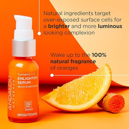Andalou Naturals Skin Tone and Texture Improving Bundle Probiotic + C Renewal Cream, 1.7 Oz Turmeric + C Enlighten Serum, 1.1 Fl Oz.
