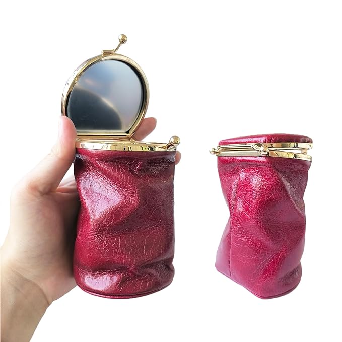 Leather Lipstick Pouch Mini Cosmetic Bag with Mirror Bag