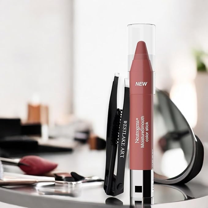 Moisturesmooth Color Stick, 0.11 Oz, Fresh Papaya – Bundled With Eyebrow Tweezers, Nourishing Lip Color With Fruit Extracts & Shea Butter, Hydrating Twist-Up Lipstick [1-Pack]