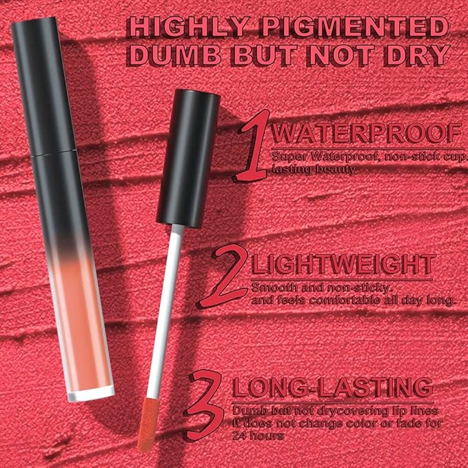 evpct 5Pcs Ruby Dark Brown Red Chocolate Matte Liquid Lipstick Lip Stain Sets for Women Matte+Lipstick Long Lasting 24 hr Hours Magic Lipstick 24 Hours original Smudge Waterproof Set05