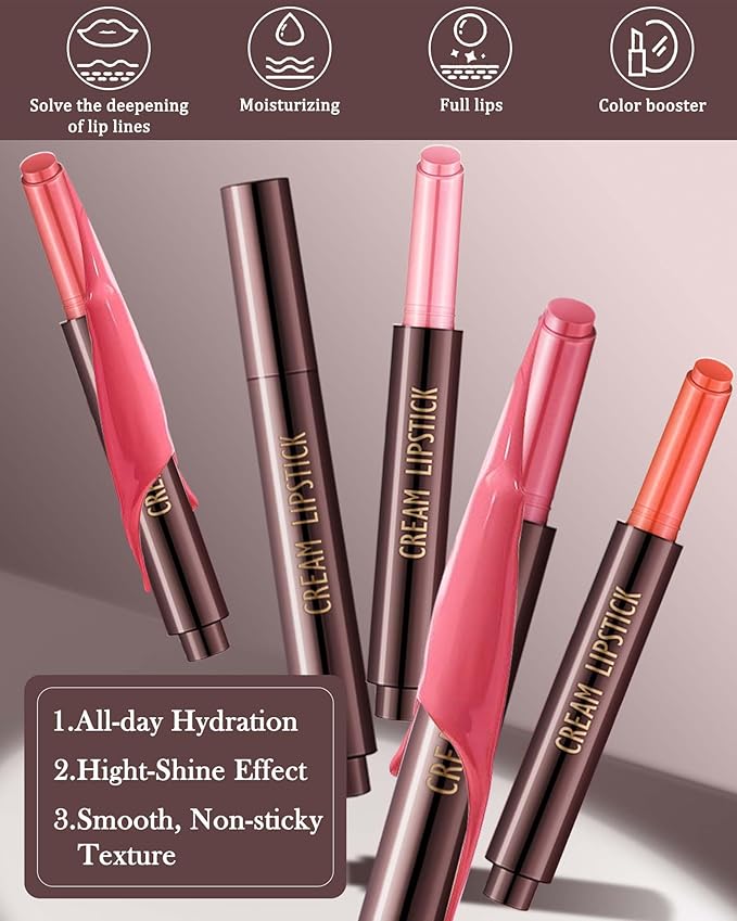 Moisturizing Lip Solid Serum Gloss,Red Shimmer Glossy Plumping Lipstick Pen, Hydrating Tint Lip Balm, Long Lasting Waterproof Jelly Lip Gloss Plumper Lip Tint Stain,Christmas Makeup Gift for Women- 08