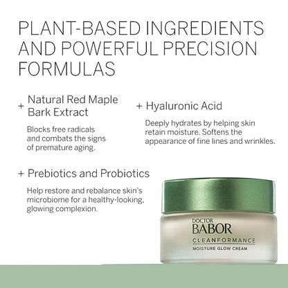BABOR CLEANFORMANCE Moisture Glow Cream, Travel Daily Moisturizer with Light-Reflecting Pigments, Instant Glow and Hydration, Prebiotics & Probiotics Facial Cream, Radiant Even Complexion, 0.5 oz