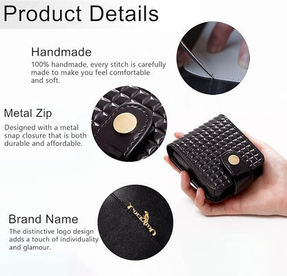 Cockatoo Leather Lipstick Case with Mirror, Women's Portable Lipstick Pouch Travel Cosmetic Bag Can Be Put in Wallet Mini Cosmetic Bag Lipstick Pouch (Drak Green)