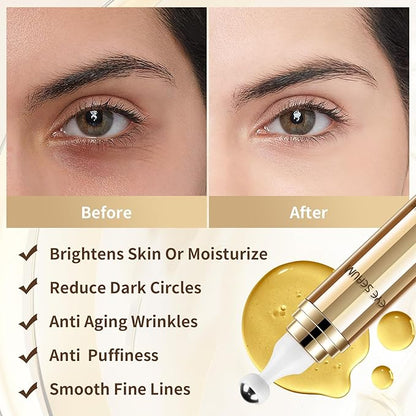 Caffeine Eye Serum, Hyaluronic Acid Under Eye Cream for Dark Circles and Puffiness, Anti Aging with 360° Massage Ball Reduce Bags, Wrinkles and Fine Lines