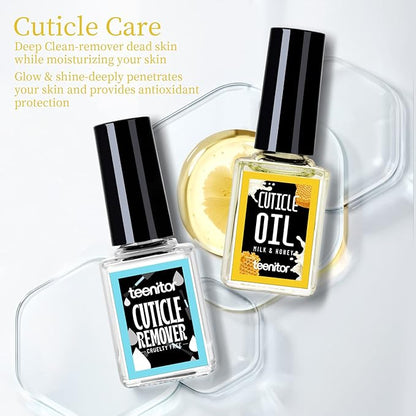 Teenitor Cuticle Remover Cuticle Remover Kit, Nail Care Kit with Cuticle Remover Cuticle Oil Nail File Nail Buffer Cuticle Pusher, Cuticle Peeler Scraper, Manicure Care Tools Milk and Honey