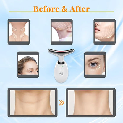 Neck Face Massager, 7 Color Face Neck Massager for Skin Care Routine at Home, Facial Massager with Non-Slip Design, White