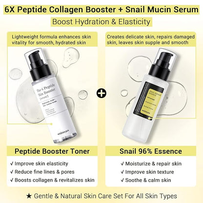 Snail Mucin 96% Peptide Booster Set, Snail Mucin Skin Booster Collagen Serum for Women Repairs Fine Lines & Wrinkles, Advanced Snail 96 Mucin Power Essence, Skin Care Gift Set for Hydrating & Soothing