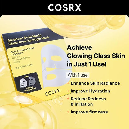 COSRX All About Snail Set + Hydrogel Mask 3EA- Snail Mucin Skincare Set and Glass Glow Hydrogel Collagen Face Mask, Travel Essentials, Stocking Stuffers, Korean Skin Care