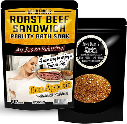 Amber Bath Salts - Luxury Roast Beef Sandwich Bath Soak - Funny Spa Gifts for Men & Women - Sea Salts - Au Jus French Dip