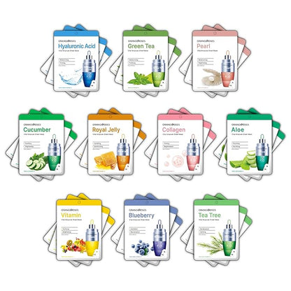 【 Orangeroses 】 30 Pcs Combo Pack Vital Ampoule Sheet Mask, Korean Facial Skincare Sheet | Simple & Effective Skincare Routine | Moisturization | Wrinkle Care | Brightening