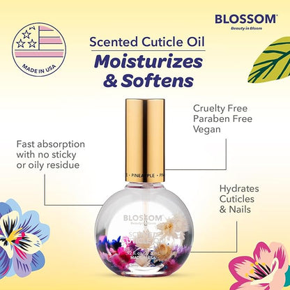 Blossom Cuticle Oil for Nails, Hydrating, Moisturizing, Scented Nail Oil Cuticle Care, Infused with Real Flowers, Made in USA, 0.92 fl. oz, Pineapple