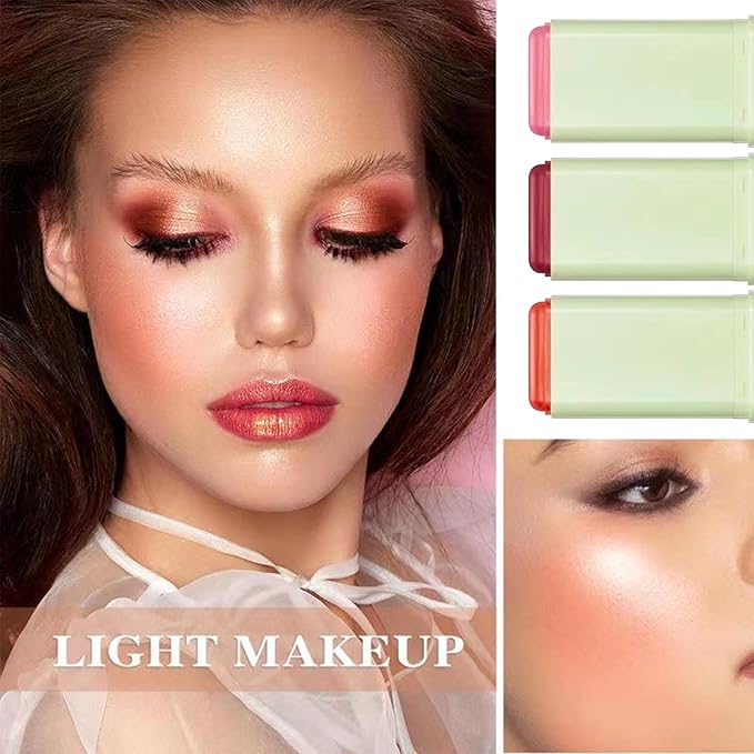Cream Blush Stick with Brush,Waterproof Multi Cream Blush Skin D