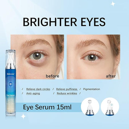 NICEFACE 5% Caffeine Eye Serum - Under Eye Cream for Dark Circles and Puffiness Eye Care - with 360° Massage Ball Reduce Wrinkles and Fine Lines - Bags under eyes for Men and Women