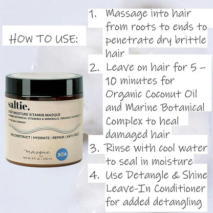 Deep Conditioning Moisture Vitamin Hair Mask with Organic Coconut Oil - Restores Dry Damaged - Repairs damage - reduces frizz - improves scalp circulation - Silicone Free