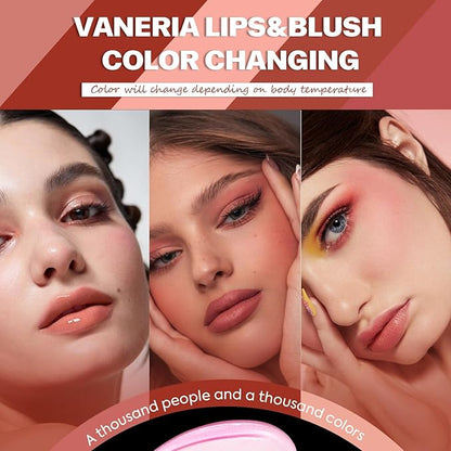 VANERIA Color Changing Blusher,Creme Blush Ph Temperature Change,Waterproof,Long with Brush(/0.14oz) 4g