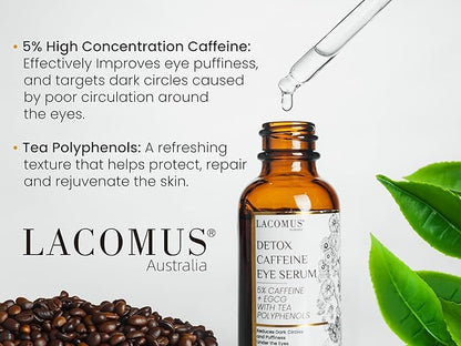 Advance Caffeine 5% + EGCG Serum - Powerful Eye Contour Serum to Reduce Puffiness, Dark Circles - Hydrating and Smoothing Formula - LACOMUS Australia