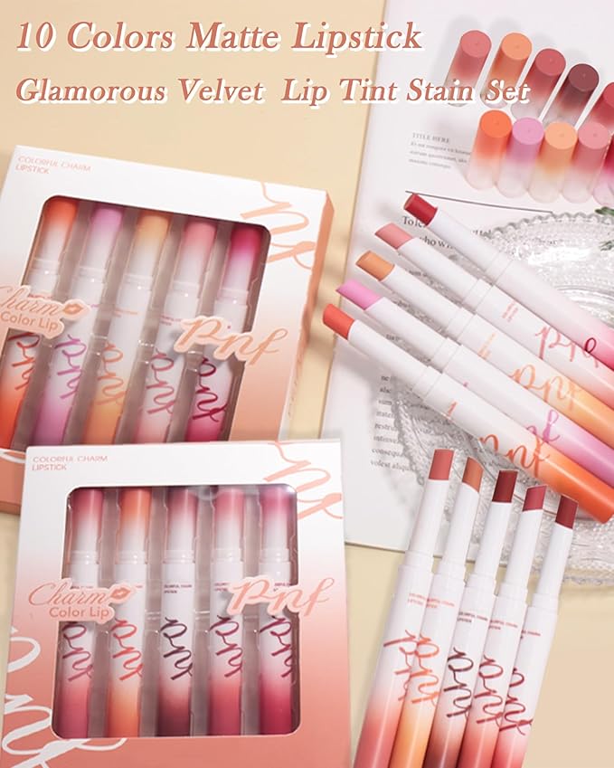 Matte Lipstick Kit-5 Colors Lip Tint Stain,Tube Crayon Lipstick Pen,Tinted Lip Gloss,Ruby Red Nude Dark Brown Plum Lipcolor Longlasting 24 hours Waterproof Labiales Mate,Makeup Gift for Women-Set A
