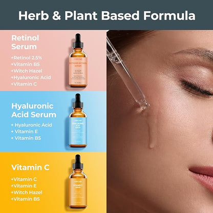 Face Serum Set – Retinol Serum, Vitamin C Face Serum & Hyaluronic Acid Serum for Face – Anti Aging Serum Skin Care Set for Women – Serum for Firm, Wrinkle Smoothing 3x1oz