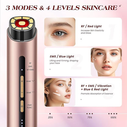 Microcurrent Facial Device, 3 Modes Red Light Therapy for Face and Neck, Skin Care Facial Massager Perfect Gifts for Women Men(Gold)