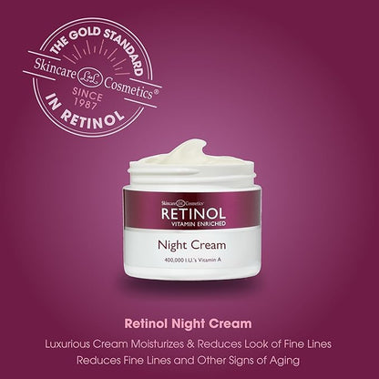Retinol Skincare LdeL Cosmetics Night Cream Vitamins A + C + E Works While You Sleep to Reduce Fine Lines And Other Signs of Aging 1.7 Oz.