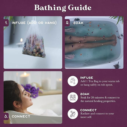 Astral Blend Bath Tea by Purple Canyon | 3 Purifying Bath Soaks with Sage, Rose, Lemongrass, and Rosemary | Stress Relief Gifts for Women