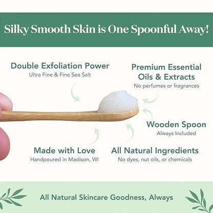 Bare Botanics Lavender Tea Tree Body Scrub 24oz | Made in Madison, WI | All Natural Sea Salt Exfoliator w/ Skin Loving Moisturizers | Vegan & Cruelty Free | Gift Ready Packaging w/ a Cute Wooden Spoon