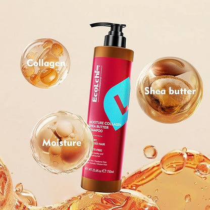 Ecolchi Hair Mask Shampoo Leaving-in Conditioner Argan Oil Set Collagen Hair Treatment Deep Repair Conditioning for Dry Damaged Hair All Hair Types 550+750+200+60ml