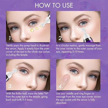 Eye Serum for Dark Circles and Puffiness, Under Eye Cream Anti Aging for Puffiness and Bags with 360° Eye Roller Massage Ball, Eye Serum with 8% Caffeine 8% Retinol for Women & Men