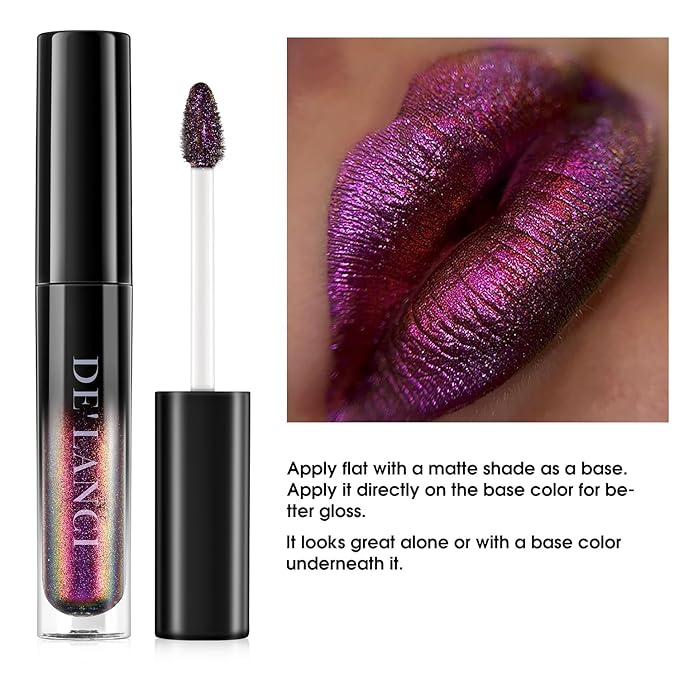 Chameleon Liquid Lipstick Purple Brown Green Color,Shimmer Metallic Colourful Lip Gloss for Women Girls Lips Makeup Gift,Hydrating Waterproof and Long Lasting Lip Stick Shiny,Talc-Free,#6