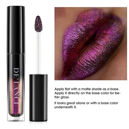 Chameleon Liquid Lipstick Purple Brown Green Color,Shimmer Metallic Colourful Lip Gloss for Women Girls Lips Makeup Gift,Hydrating Waterproof and Long Lasting Lip Stick Shiny,Talc-Free,#6