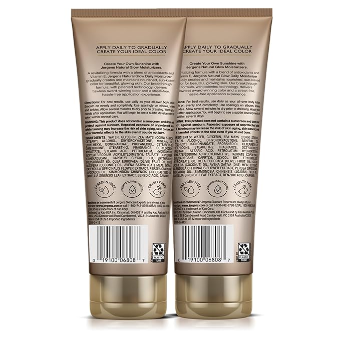 Jergens Natural Glow Sunless Tanning Lotion, Self Tanner, Fair to Medium Skin Tone, Daily Moisturizer, 7.5 Oz (Pack of 2)