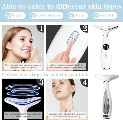 Face and Neck Beauty Massage Wand, 3 Modes - 9 Vibration Frequencies - LED - Heating, 3-in-1 Facial Sculptor for Skin Care at Home Therapy Face Massager Tool for Skin Tightening and Lifting