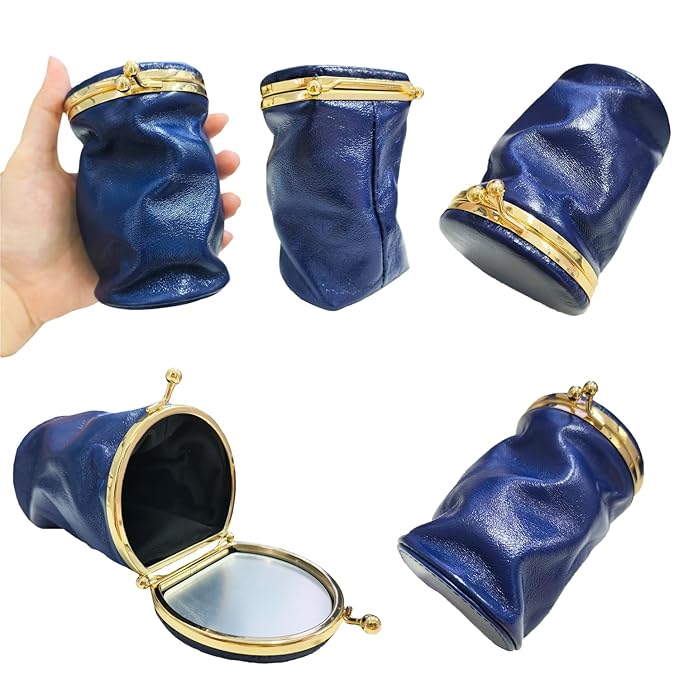 Leather Lipstick Pouch Mini Cosmetic Bag with Mirror Bag