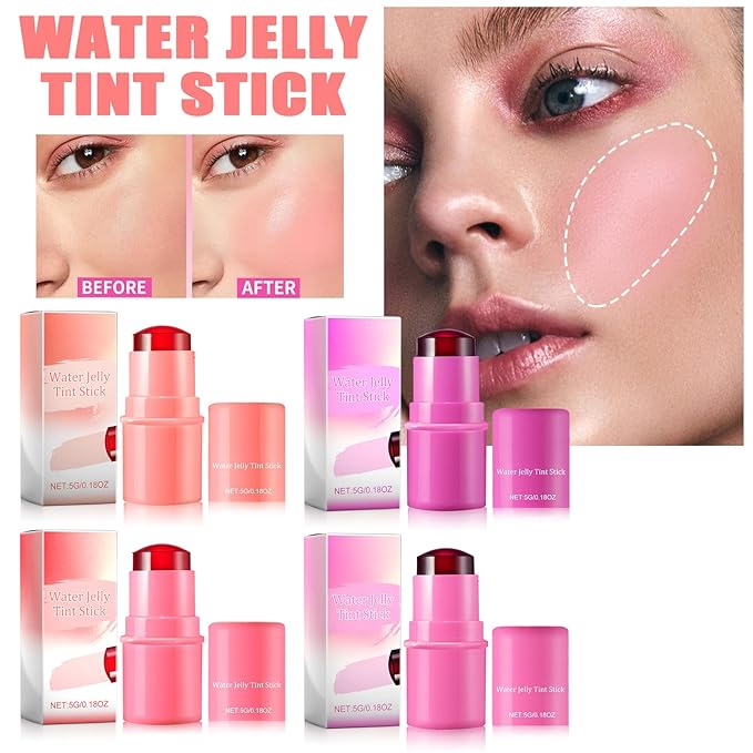 Cooling Water Jelly Tint, Multi-Use Sheer Lip & Cheek Stain, Water Jelly Blush Lip Gloss, Buildable Watercolor Finish Vivid Color Jelly Tint Stick - Vegan, Cruelty Free