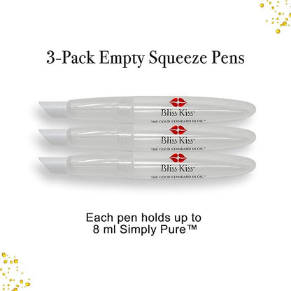 Bliss Kiss Refillable Squeeze Cuticle Oil Pen, Empty 3-Pack, Ideal for Nail Growth Oil and Nail Oil Application