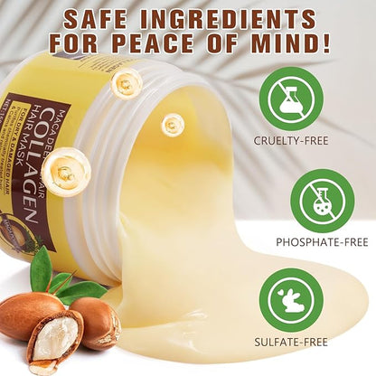 Collagen Hair Mask, Collagen Hair Treatment for Dry Damaged Hair, Deep Repair Conditioner with Maca Essence, Hydrating and Moisturizes Hair - 150ml