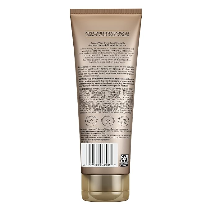Jergens Natural Glow, Lotion, Fair to Medium Skin Tone, Daily Moisturizer with Antioxidants & Vitamin E, 7.5 Fl Oz