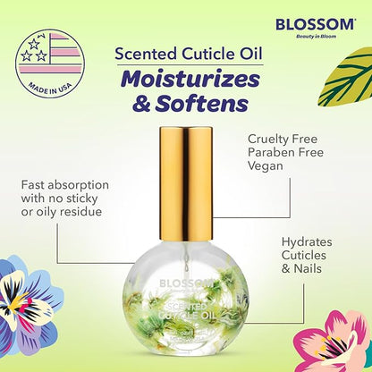 Blossom Cuticle Oil for Nails, Hydrating, Moisturizing, Gourmand Scented Nail Oil Cuticle Care, Infused with Real Flowers, Made in USA, 0.5 fl. oz, Matcha
