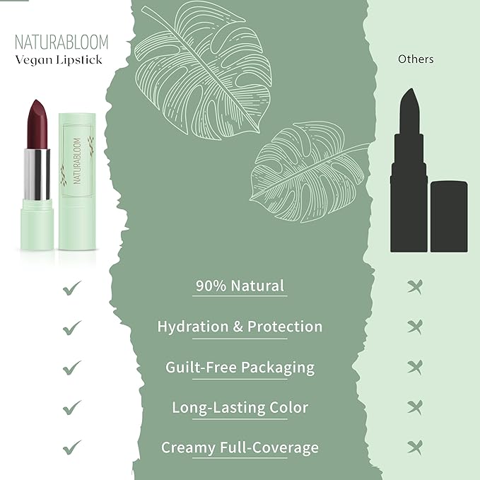 Vegan Lipstick (Plum) - Sensational One-Stroke Long Lasting Lipstick from Natural Oils & Butters Full-Coverage Lip Color with Shea Butter & Coconut Extact - Premium Hydrating Lipsticks
