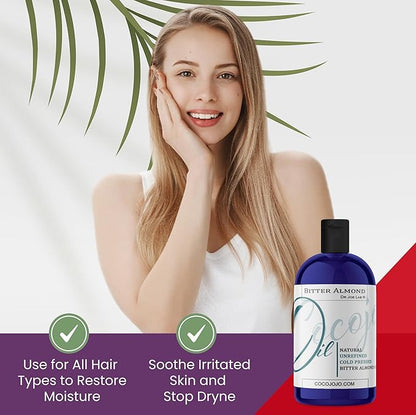 Dr Joe Lab Bitter Almond Oil - 8 oz Pure, Cold Pressed, Non-GMO, Vegan, Extra Virgin, All Natural, Perfect for Body, Hair, Skin, Nails, Facial Hair, Lashes, Eyebrows - Packaging May Vary