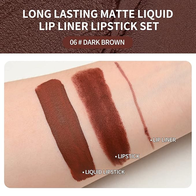 Matte Lipstick & Matte Liquid Lipstick & Lip Liner Makeup Set, All in One Lips Makeup Kits Long-Lasting Wear Non-Stick Cup Not Fade Waterproof Lip Make Up Gift Set (02)