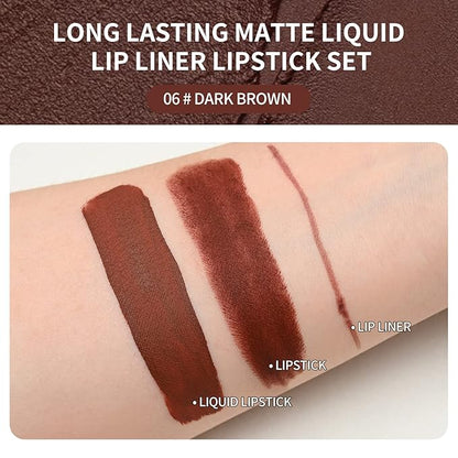 Matte Lipstick & Matte Liquid Lipstick & Lip Liner Makeup Set, All in One Lips Makeup Kits Long-Lasting Wear Non-Stick Cup Not Fade Waterproof Lip Make Up Gift Set (02)