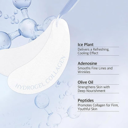 Hydrogel Collagen Real Cool 6 Pairs of Eye Patches & Hydrating Roll-On Serum Set for Dark Circles and Puffiness - Hyaluronic Acid and Caffeine Eye Serum Korean