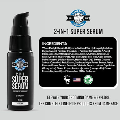 Game Face Grooming 2-in-1 Super Serum - After Shave Gel & Daily Moisturizer Skin Care For Men | Reduce Redness, Razor Burn, & Irritation | Hydrate Skin, Prevent Wrinkles