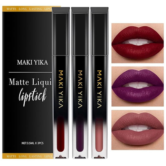 MAKI YIKA 3Pcs Matte Liquid Lipstick Makeup Set, Lipstick