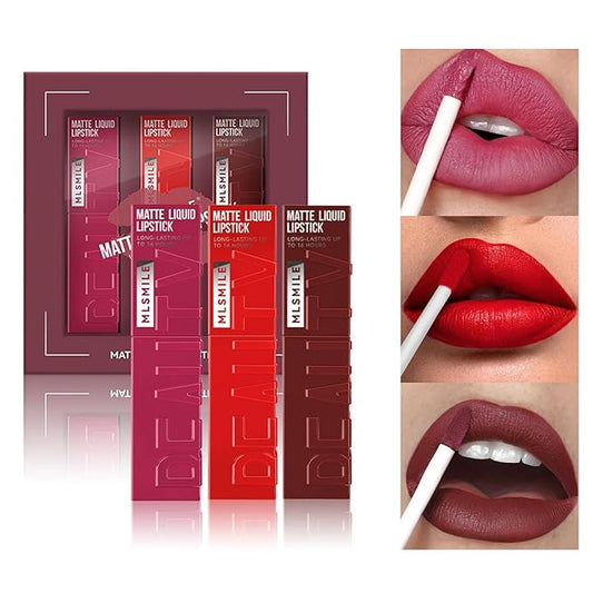 Matte Liquid Lipstick Makeup Set, 3Pcs Long Lasting Long